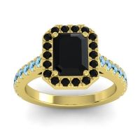 Black Onyx Ring In 14k Yellow Gold With Aquamarine Asta Emerald Classic Ring