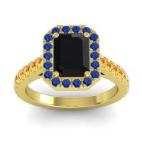 Black Onyx Ring In 14k Yellow Gold With Blue Sapphire And Citrine Asta Emerald Classic Ring