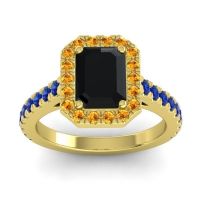 Black Onyx Ring In 14k Yellow Gold With Citrine And Blue Sapphire Asta Emerald Classic Ring