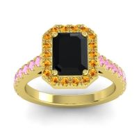 Black Onyx Ring In 14k Yellow Gold With Citrine And Pink Tourmaline Asta Emerald Classic Ring