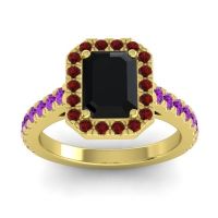Black Onyx Ring In 14k Yellow Gold With Garnet And Amethyst Asta Emerald Classic Ring