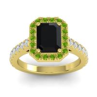 Black Onyx Ring In 14k Yellow Gold With Peridot And Lab Diamond Asta Emerald Classic Ring