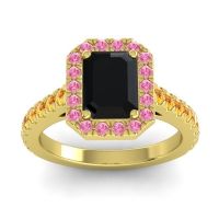 Black Onyx Ring In 14k Yellow Gold With Pink Tourmaline And Citrine Asta Emerald Classic Ring