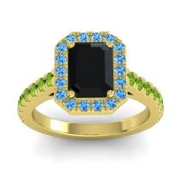Black Onyx Ring In 14k Yellow Gold With Swiss Blue Topaz And Peridot Asta Emerald Classic Ring