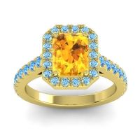 Citrine Ring In 14k Yellow Gold With Aquamarine And Swiss Blue Topaz Asta Emerald Classic Ring