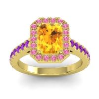 Citrine Ring In 14k Yellow Gold With Pink Tourmaline And Amethyst Asta Emerald Classic Ring