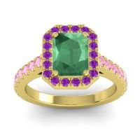 Emerald Ring In 18k Yellow Gold With Amethyst And Pink Tourmaline Asta Emerald Classic Ring