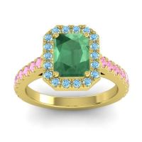 Emerald Ring In 14k Yellow Gold With Aquamarine And Pink Tourmaline Asta Emerald Classic Ring