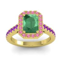 Emerald Ring In 18k Yellow Gold With Pink Tourmaline And Amethyst Asta Emerald Classic Ring