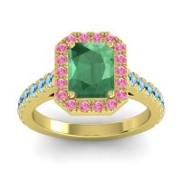 Emerald Ring In 14k Yellow Gold With Pink Tourmaline And Aquamarine Asta Emerald Classic Ring