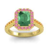 Emerald Ring In 14k Yellow Gold With Pink Tourmaline And Citrine Asta Emerald Classic Ring