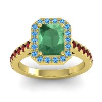 Emerald Ring In 14k Yellow Gold With Swiss Blue Topaz And Garnet Asta Emerald Classic Ring