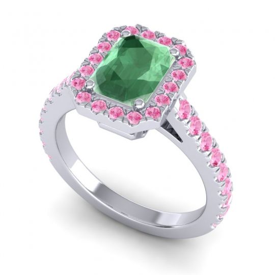 Halo Emerald Cut Asta Ring, 8x6mm