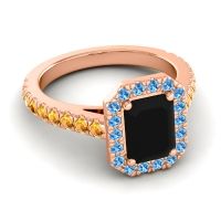 Halo Emerald Cut Asta Ring, 8x6mm