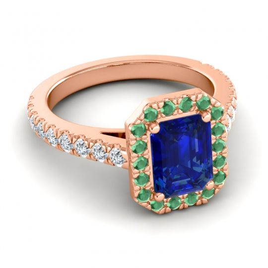 Halo Emerald Cut Asta Ring, 8x6mm