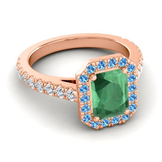 Halo Emerald Cut Asta Ring, 8x6mm