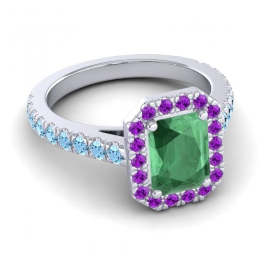 Halo Emerald Cut Asta Ring, 8x6mm