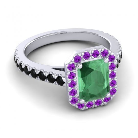 Halo Emerald Cut Asta Ring, 8x6mm