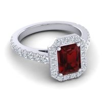 Halo Emerald Cut Asta Ring, 8x6mm