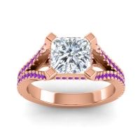 Diamond Ring In 18K Rose Gold With Amethyst Pada Round Modern Ring