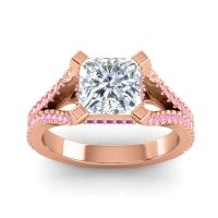 Diamond Ring In 18K Rose Gold With Amethyst And Pink Tourmaline Pada Round Modern Ring