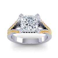 Diamond Ring In Palladium With Black Onyx And Citrine Pada Round Modern Ring