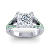 Diamond Ring In 18k White Gold With Emerald Pada Round Modern Ring