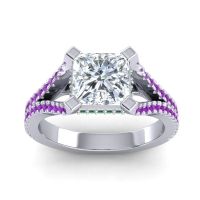 Diamond Ring In Palladium With Emerald And Amethyst Pada Round Modern Ring