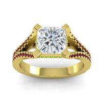 Diamond Ring In 14k Yellow Gold With Peridot And Garnet Pada Round Modern Ring