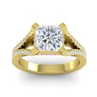 Diamond Engagement Ring In 14k Yellow Gold With Pink Tourmaline - Pada Round Modern Ring