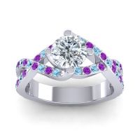 Diamond Ring In Palladium With Aquamarine And Amethyst Zakhin Round Modern Ring