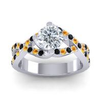 Diamond Ring In Palladium With Black Onyx And Citrine Zakhin Round Modern Ring