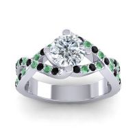 Diamond Ring In Palladium With Black Onyx And Emerald Zakhin Round Modern Ring