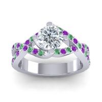 Diamond Ring In Palladium With Emerald And Amethyst Zakhin Round Modern Ring