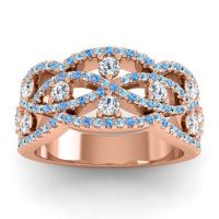 Diamond Wedding Ring In 14K Rose Gold With Aquamarine And Swiss Blue Topaz - Jata Antique Band
