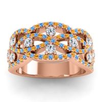 Diamond Wedding Ring In 14K Rose Gold With Citrine And Swiss Blue Topaz - Jata Antique Band