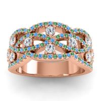 Diamond Wedding Ring In 14K Rose Gold With Emerald And Swiss Blue Topaz - Jata Antique Band