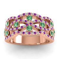 Emerald Wedding Ring In 18K Rose Gold With Lab Diamond And Amethyst - Jata Antique Band