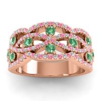 Emerald Wedding Ring In 18K Rose Gold With Lab Diamond And Pink Tourmaline - Jata Antique Band