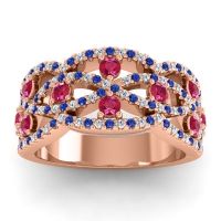Ruby Wedding Ring In 18K Rose Gold With Lab Diamond And Blue Sapphire - Jata Antique Band