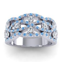 Diamond Wedding Ring In Platinum With Lab Diamond And Swiss Blue Topaz - Jata Antique Band