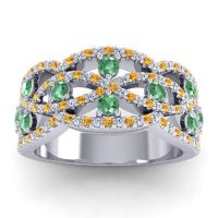 Emerald Wedding Ring In 18k White Gold With Lab Diamond And Citrine - Jata Antique Band