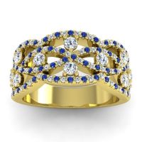 Diamond Wedding Ring In 18k Yellow Gold With Lab Diamond And Blue Sapphire - Jata Antique Band