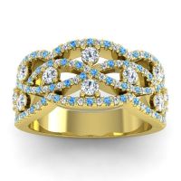 Diamond Wedding Ring In 14k Yellow Gold With Lab Diamond And Swiss Blue Topaz - Jata Antique Band