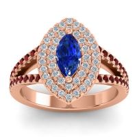 Blue Sapphire Ring In 14K Rose Gold With Lab Diamond And Garnet Ulloca Marquise Modern Ring