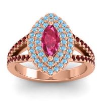 Ruby Ring In 14K Rose Gold With Aquamarine And Garnet Ulloca Marquise Modern Ring