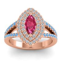 Ruby Ring In 18K Rose Gold With Lab Diamond And Swiss Blue Topaz Ulloca Marquise Modern Ring