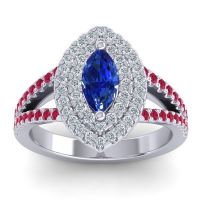 Blue Sapphire Ring In Palladium With Lab Diamond And Ruby Ulloca Marquise Modern Ring