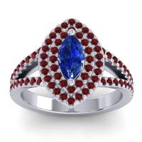 Blue Sapphire Ring In 14k White Gold With Garnet Ulloca Marquise Modern Ring