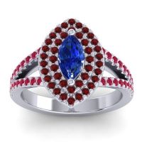 Blue Sapphire Ring In Palladium With Garnet And Ruby Ulloca Marquise Modern Ring